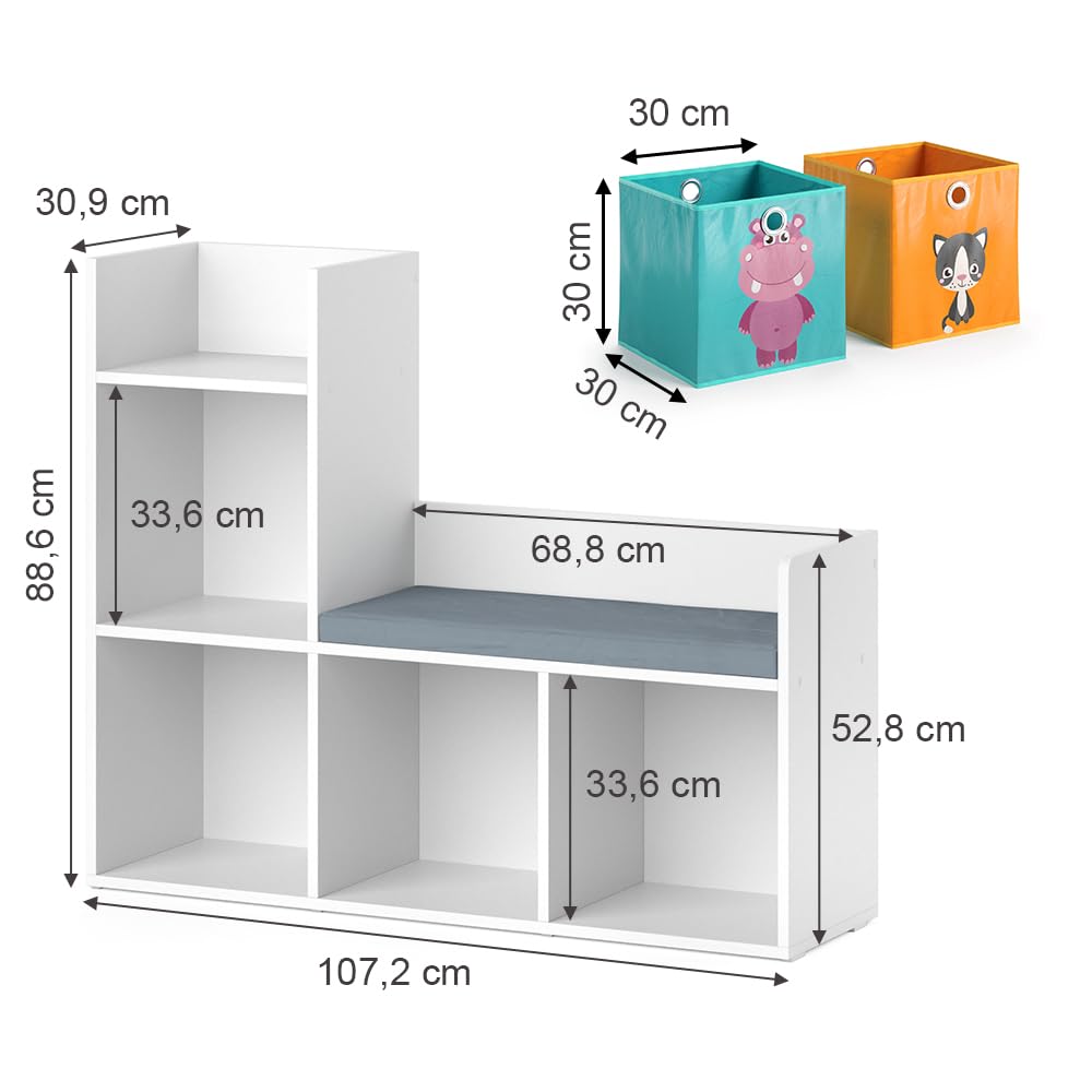Étagère Enfant Vicco Luigi - Pour 2 Boîtes Pliables, Dimensions 72x30,6x90,2 Cm, Blanc