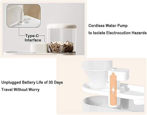 Miniatura 7 de Marchul Juego de fuente inalámbrica para mascotas y alimentador automático por gravedad, fuente silenciosa para mascotas de 67 onzas (2L) sin fugas