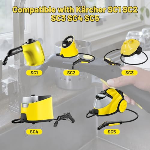 Dampfreiniger Zubehör, Kompatibel mit Kärcher Dampfreiniger Zubehör SC1 SC2 SC3 SC4 SC5, Mundstück Düse, Rundbürste, Fugenbürsten, Fensterabzieher, Mikrofaser-Tuch (2)