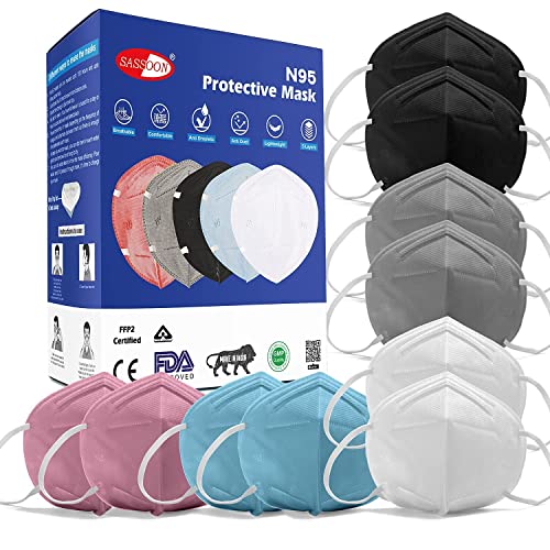 Sassoon BIS Approved N95 Face Mask for Men & Women (Multi, Pack of 10) – Anti Pollution Cotton Reusable & Washable Mask with 6 Layer Protection, Comfortable ear bands & adjustable nose clip
