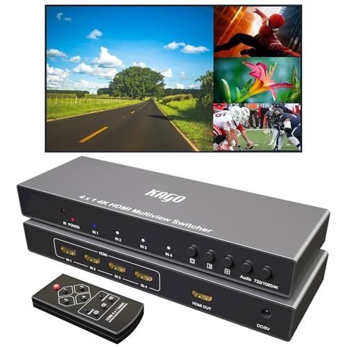 KAGO 4K HDMI Multi Viewer 4x1 Quad Divider with Remote Control