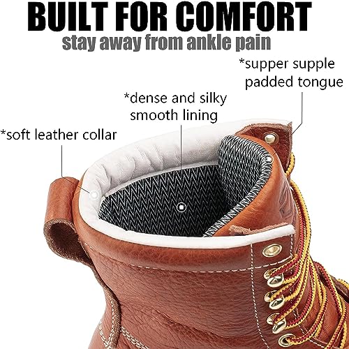 SUREWAY Mens 8 in Wedge Moc Soft/Steel Toe Work Boots for Men,Full-Grain Leather,Industrial Construction Boots/Shoes for Women,Waterproof Soft Toe Light BROWN,Size 9.53