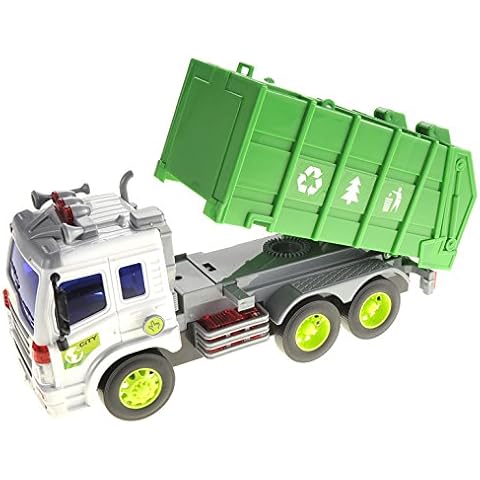 AMPERSAND SHOPS Bright Green Garbage Dump Truck Toy with Lights and Sound Friction Powered Cover