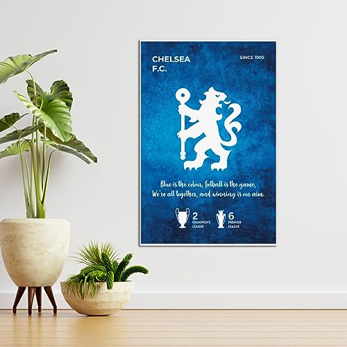 Image of TenorArts Chelsea FC Poster White Club Logo Wall Poster with Thick 300 GSM Matt Finish Paper (18inches x 12inches)