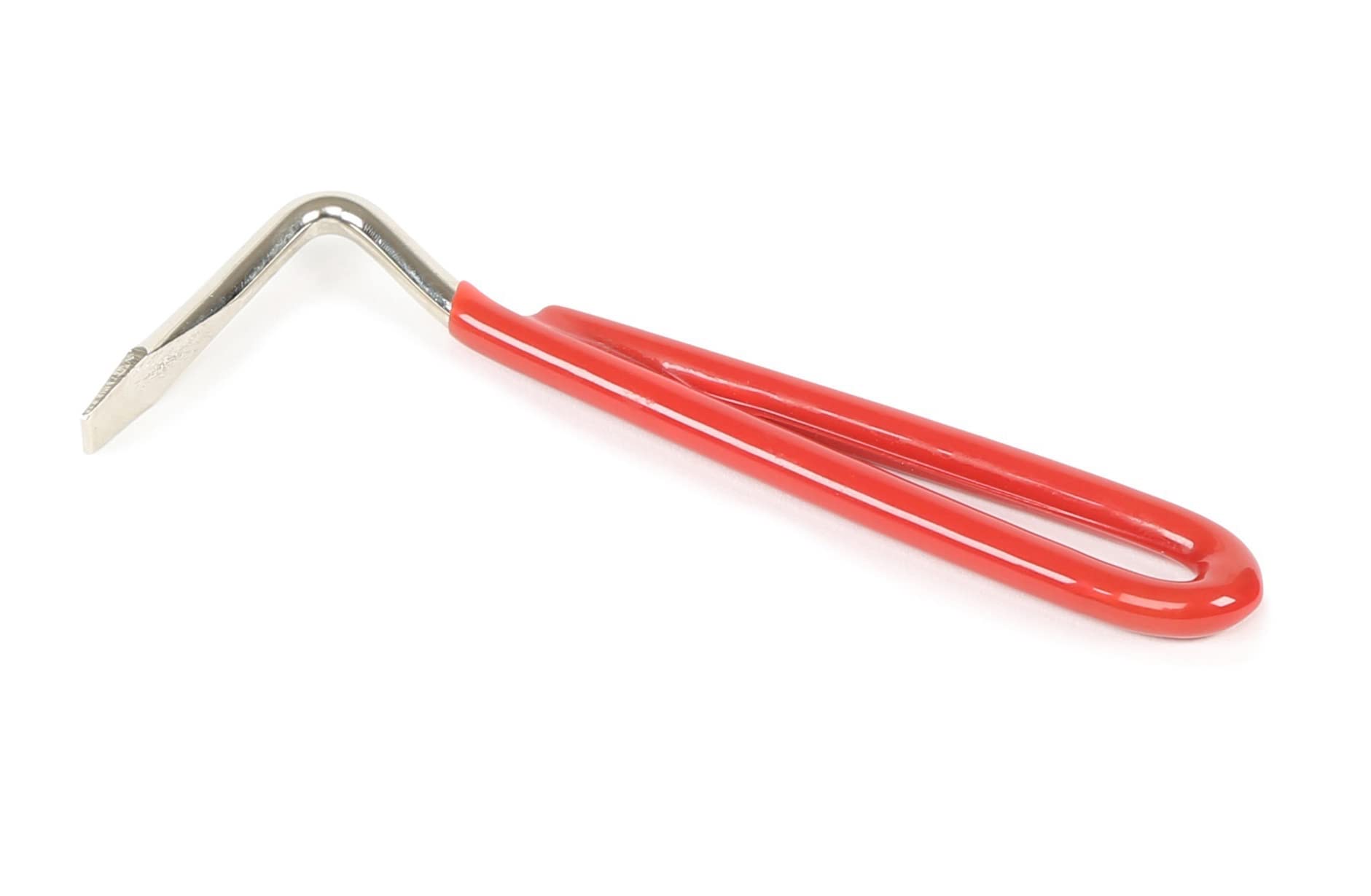Freerein Equipment PACK of 10 - EZI-GROOM Pear Shaped Strong Metal Hoof Pick with Coloured Vinyl Handle for Grooming - (Red)