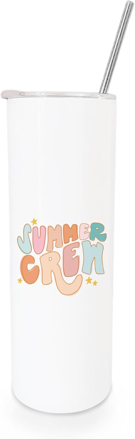 The Cotton & Canvas Co. Sea Salt Sun Vacuum Insulated Stainless Steel Summer Tumbler with Metal Straw and Sliding Closure Lid, Insulated Travel Mug, Thermal Cup (20 Ounce)