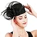 Woman Sinamay Fascinator Hat Pillbox Derby Hats Linen Feather with Veil Vintage Cocktail Tea Party Dress Cap Black