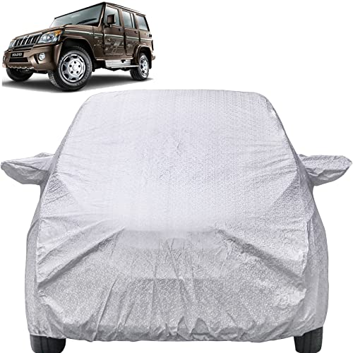 Image of Autofact Waterproof Car Body Cover Compatible with Mahindra Bolero Neo with Mirror Pockets (Shinning Silver)