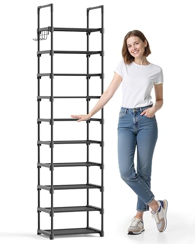 Kitsure Shoe Rack - 10-Tier Shoe Organizer with Detachable Fabric Shelves & Metal Frame, Tall Shoe Rack for Closet, Entrance, Living Room, 16.9