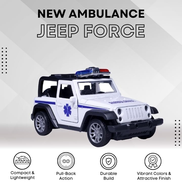 Image of Amisha Gift Gallery Diecast Ambulance Jeep Toy Car for Kids | Pull Back Action, Emergency Vehicle, Openable Doors, Mini Metal Model Car for Boys & Girls