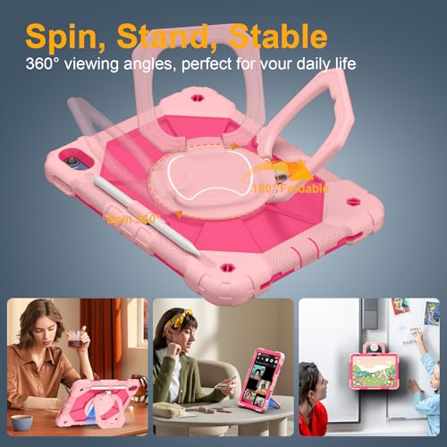 Image of Case for iPad (A16) 11th Generation 11 Inch 2025, Ubearkk for iPad 10th Generation 10.9 inch 2022 case with Screen Protector 360 Degree Rotating Stand Shoulder Strap Pencil Holder, Rose Pink