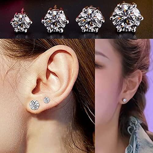 6 Pairs Stud Earrings Set, Hypoallergenic Clear Cubic Zirconia 316L Earrings Stainless Steel Cz Earrings For Women For Men 3-8Mm #TOP4