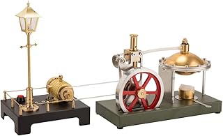 DIY組み立てスチームエンジンキット レトロ垂直スチームエンジンモデル ボイラーサポートと追加負荷+ミニスチームジェネレーターとランプモデルセット