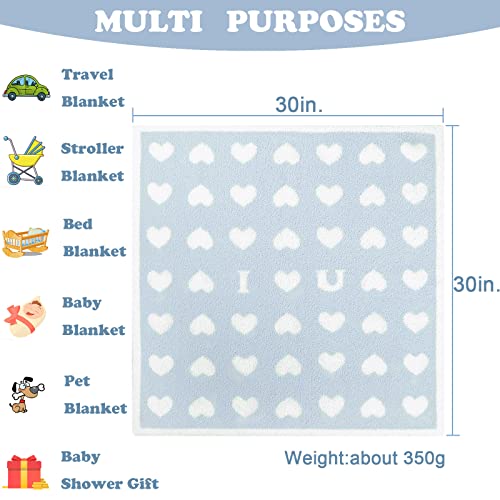 Image of BOBOYOYO Plush Baby Blankets for Newborn Girls Boys Heart Soft Fuzzy Warm Swaddle Receiving Blanket 30 x 30 Polyester Toddler Blanket for Crib Stroller Nursery Blue