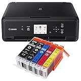 Canon Pixma TS5050 TS-5050 Farbtintenstrahl-Multifunktionsgerät schwarz + 5er Set IC-Office XL Tintenpatronen 570XL 571XL
