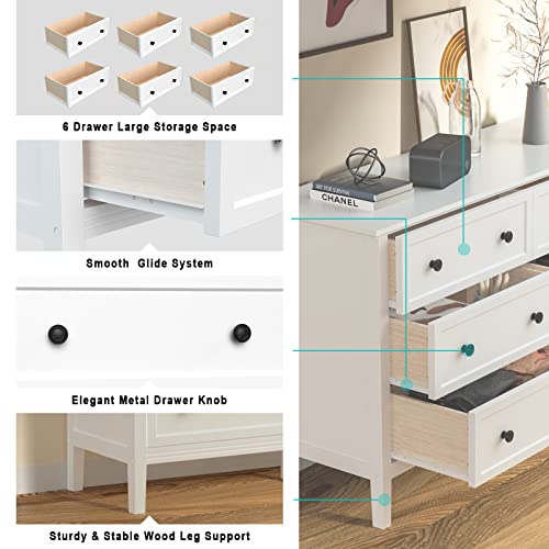 Carpetnal White Dresser, Modern Dresser For Bedroom, 6 Drawer Double Dresser With Metal Handles, Dresser For Hallway, Entryway #TOP4