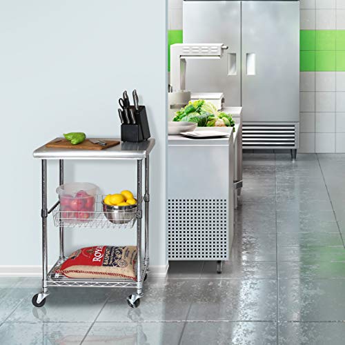 Seville Classics Nsf Commercial Stainless Steel Top Work Table Island Utility Cart Prep Station, 78 For Restaurant, Kitchen, Warehouse, Garage, Hotel, Home, 55 Steel, 24" W X 20" D X 36" H #TOP3