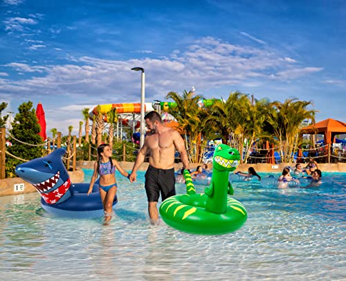2Pcs Pool Floats For Kids Adults - Inflatable Dinosaur Shark Swimming Floaties Rings Toys Water Games Party Supplies Gifts #TOP4