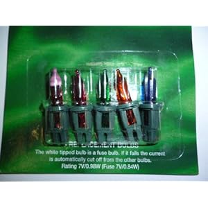 4 Multi Coloured Push In Spare Bulbs 7v 0.98w & 1 Fuse Bulb (SB271)