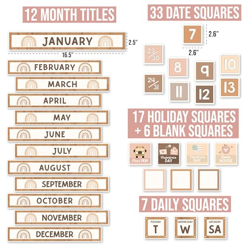Hadley Designs Classroom Calendar Set Bulletin Board Decorations - Boho School Calendar for Classroom Decor, Kindergarten Preschool Elementary Teacher Must Haves, Homeschool & Daycare Essentials - Image 2