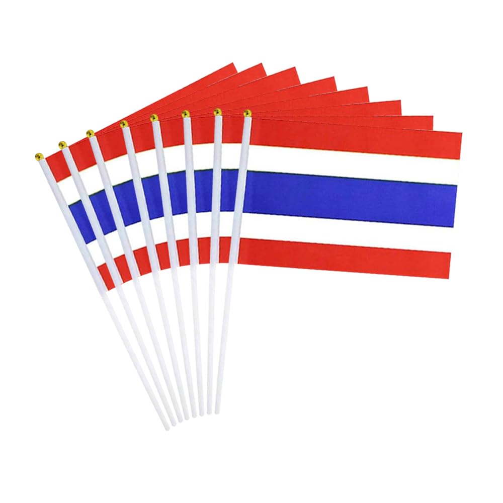20 Pack Small Thailand Flags on Stick, 5x8'' Handheld Thai Flag, 12'' Plastic Staff, Double-Sided Printed Polyester, Waterproof Fade-Resistant for Independence Day, Parades, Patriotic Events