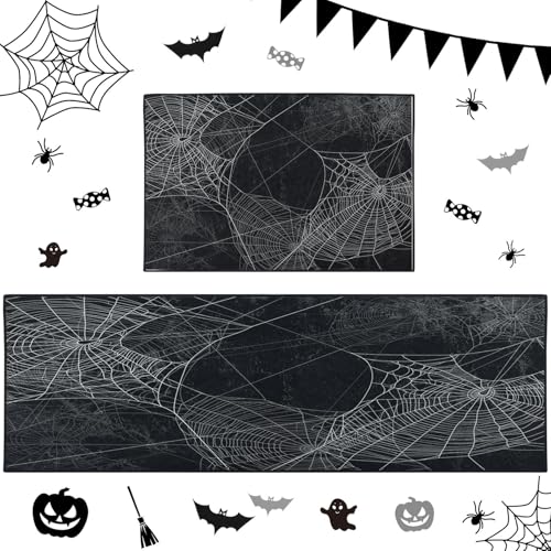 ArtSocket Non Skid Washable Kitchen Rug Set, Spider Halloween Runner,
