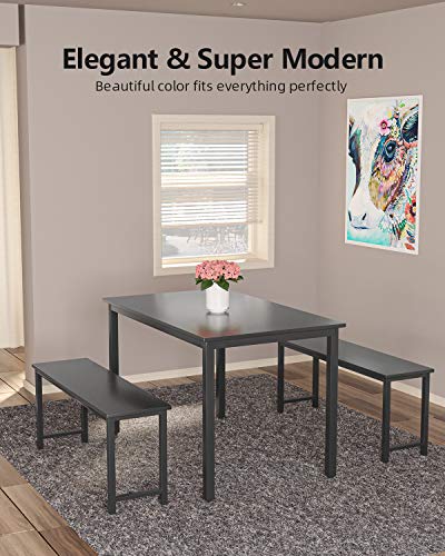 image for MIERES Table Set 2 Benches Small Kitchen Dining Room Furniture Modern 
