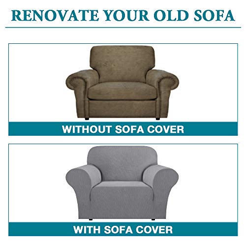 Flamingo P High Stretch Sofa Slipcover Non Slip Armchair Cover For Living Room Washable Pet Furniture Protector Covers With Elastic Bottom, Thick Jacquard Fabric (Small, Dove) #TOP3