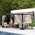 Gotland 10FTx14FT Outdoor Wall-Mounted Hardtop Pergola, Metal Frame Gazebo with Sloping Sun Panel Roof and Double Curtains for Patio, Garden, Lawn, Grey