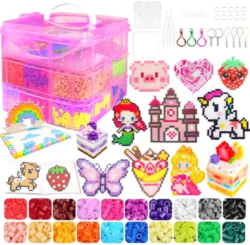 11000 Stück Bügelperlen Set,20 Farben 5MM Bügelperlen für Kinder Mädchen Jungen DIY,Steckperlen mit Aufbewahrungsbox, Bügelperlen Platten, Benutzerführung，Geschenk Bastelideen für