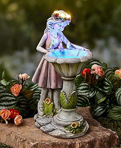 HIAME Gartendeko Figuren für Außen Groß Solarleuchte, Blumenfee Garten Deko Blume Fee Solar Licht Harz Mädchen Outdoor Villa Dekoration Geschenke für Frauen (A)