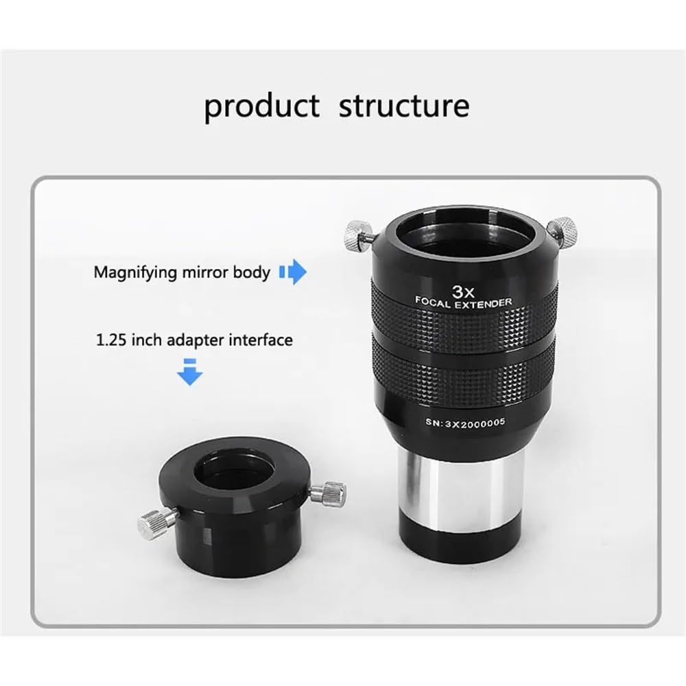 Lente Barlow 3X for telescopio astronómico de 2 Pulgadas, Accesorios for astrofotografía con Adaptador 1,25 Piezas para telescopio astronómico
