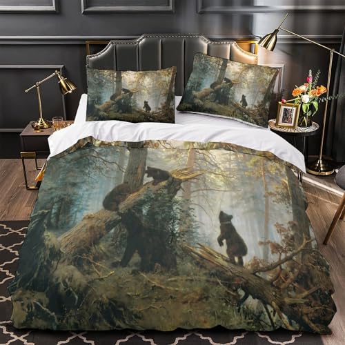 Housse de couette ours 3D microfbre 260x220 cm avec 2 taies d'oreiller