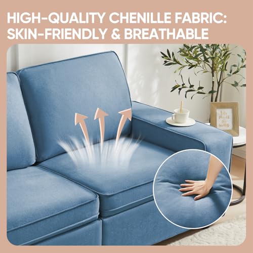 Image of Waxberry 71 inch Chenille Loveseat Sofa Couch for Living Room with Seat Storage, Modern 2-Seater Deep Seat Sofa with Side Pockets & Type-C /USB Ports, Detachable Backrest for Office, Apartment (Blue)