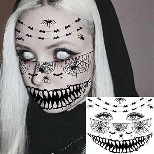 Egmbgm 4 Sheets Scary Halloween Face Temporary Tattoos For Women Men, 3D Witch Zombie Makeup Kit For Kids Girls Boys Adults, Dia De Los Muertos Day Of The Dead Makeup Face Tattoos Spider Web Bat Scar #TOP3