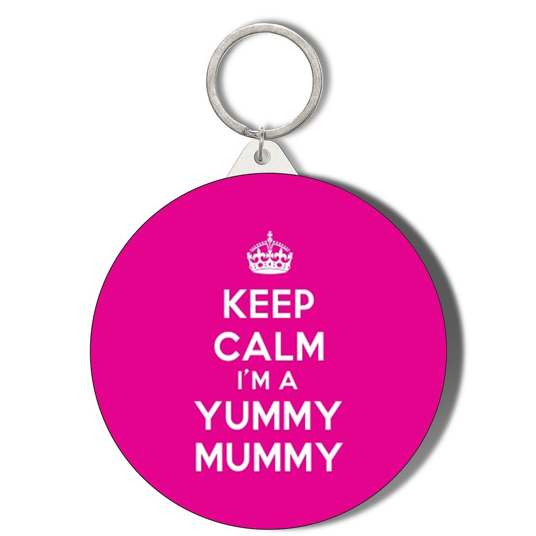 Gift Insanity White Keep Calm I'm A Yummy Mummy 45Mm Short Chain Mirror Keyring