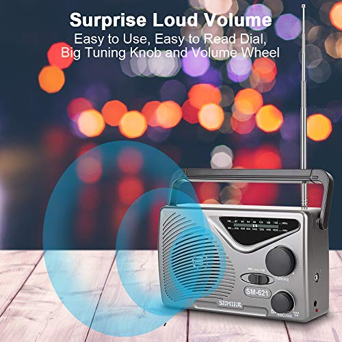 SEMIER AM FM Portable Radio, AC Power or Battery Operated by 2xD Cell Batteries Compact Transistor Radios, Big Speaker, Standard Earphone Jack and Large Knob (Battery not Included)