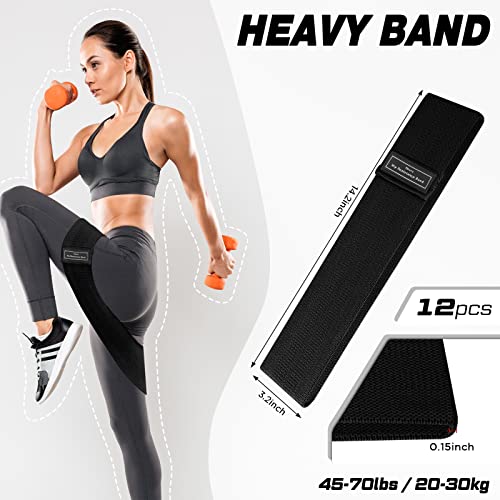 Image of 12 Pcs Fabric Resistance Bands for Working Out Non-Slip Booty Exercise Loop Bands for Women Men Glutes Hip Thigh Butt Yoga Pilates Fitness Gym, Light Medium Heavy