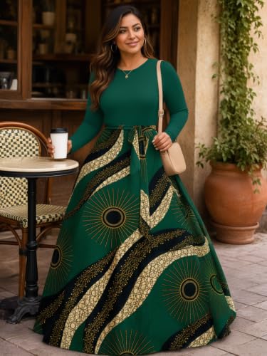 Image of Plus Size Maxi Dress for Women V Neck 3 /4 Sleeve Wrap Dress
