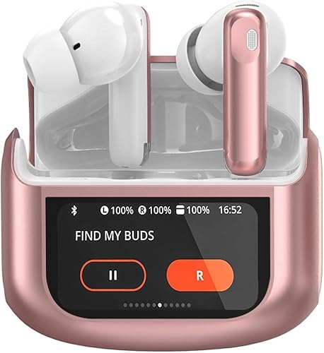 Auriculares Inalambricos Bluetooth Con Pantalla Táctil Led, 48h Auriculares Bluetooth 5.4 Hifi Estéreo, 4 Hd Mic Con Reducción De Ruido Anc Enc, Ip7 Impermeable 5 Modos Eq Cascos Inalambricos Rosa