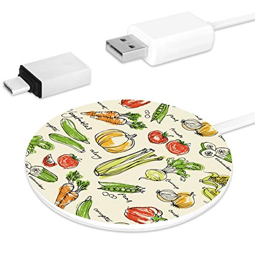 Fast Wirless Charger,Hand Drawn Vegetables Portable Ultra Thin 10W Qi Fast Wireless Charging Pad for iPhone iPhone 11, 11 Pro, 11 Pro Max, XR, Xs Max, XS, X, 8, 8 Plus