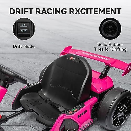 linor 24V Electric Go Kart for Kids, 7.5 MPH Drift Kart with 300W Motor, Drift/Sport Mode, Length Adjustment (Pink)