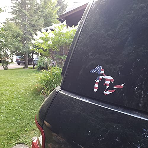 Image of Great Lakes Sticker Michigan Car Decal Premium Heavy-Duty Waterproof Vinyl for Bumpers, Windows, Laptops, Water Bottles or Coolers, Made in THE USA (American Flag, 4.75 inch Wide)