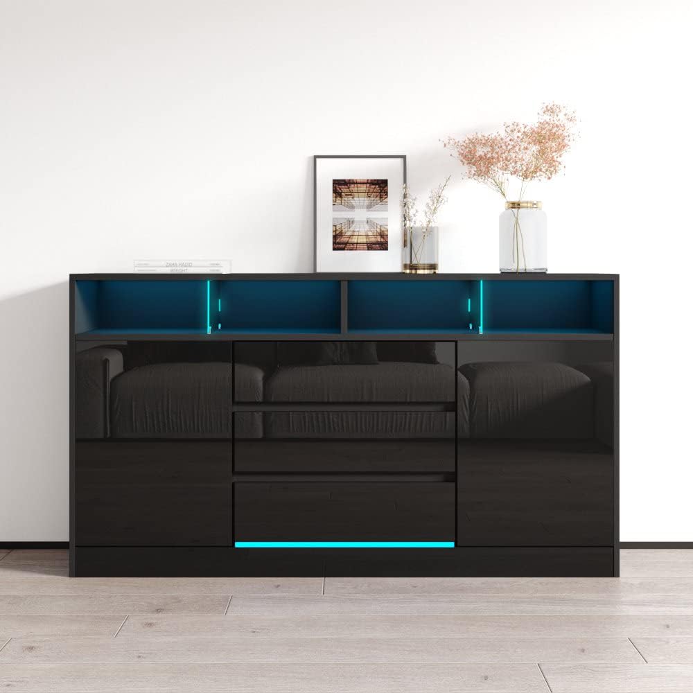 Meble Furniture Disparo 04 Modern Sideboard — High Gloss Front — 63" W x 13.1" D x 35" H — Black