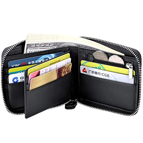 Men's Leather Zipper Wallet RFID Blocking Zip Around Wallet Bifold Multi Card Holder Purse3