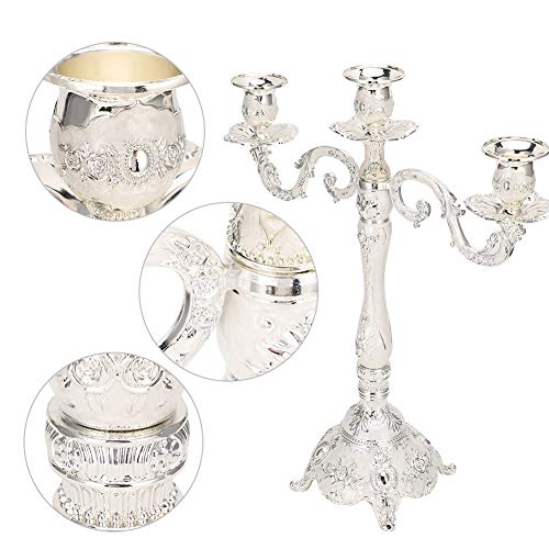 3 Arm Candle Holder Centerpiece, 17 Inch White Tall Vintage Metal Candelabra for Wedding Table Party Farmhouse Mantel Decor, Antique Silver Taper Candle Stand by Tomotato - Image 6