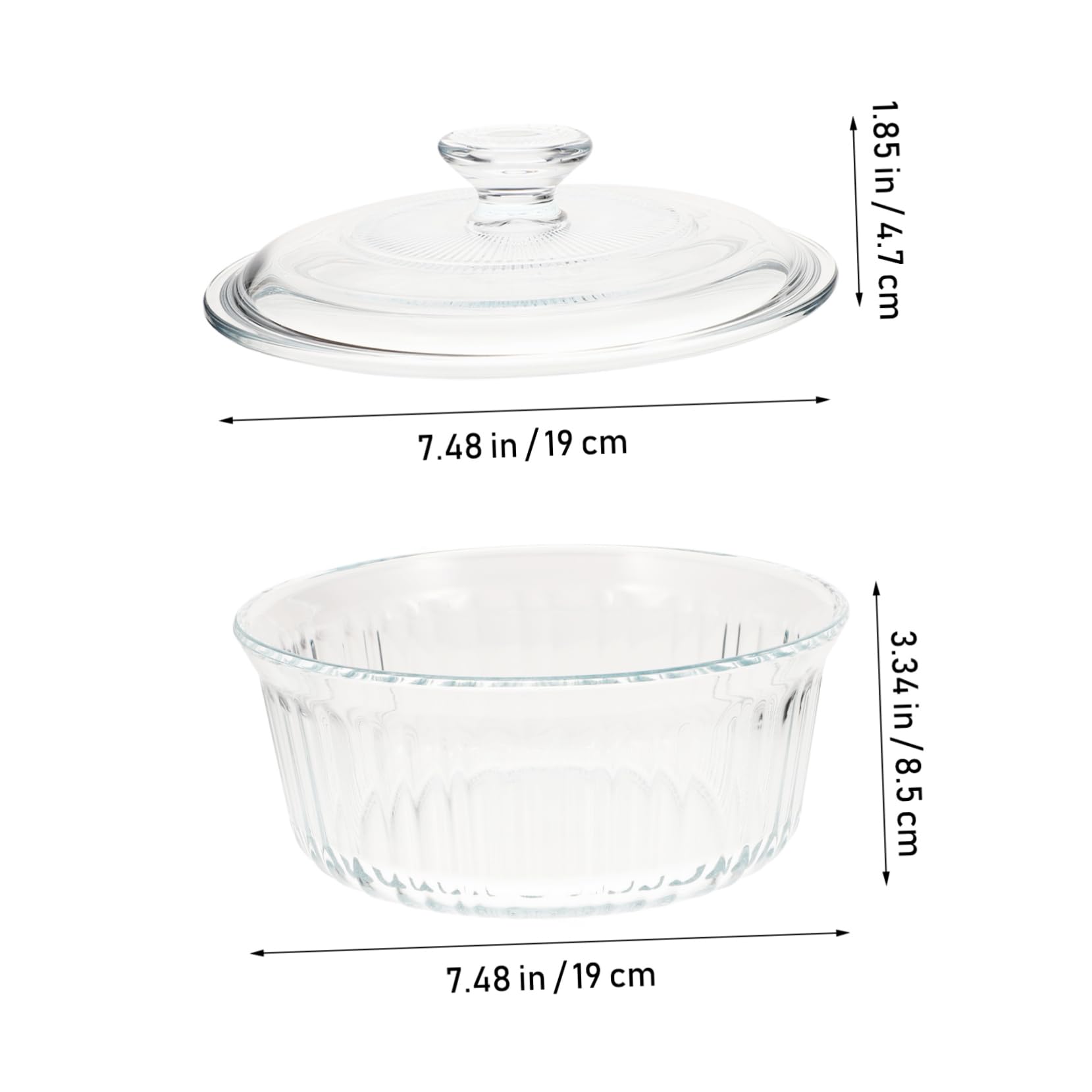 Borosilikatglas Auflaufform mit Deckel Runde 1, 6 L Glas
