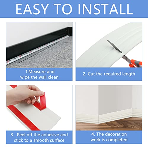 Pluden Flexible Wall Baseboard Molding Trim, Peel And Stick Wall Base Moulding Trim, 4 Inch(W) X 16.4 Feet(L) Self Adhesive Vinyl Wall Baseboards Moulding Trim For Wall Base Cove Base #TOP2
