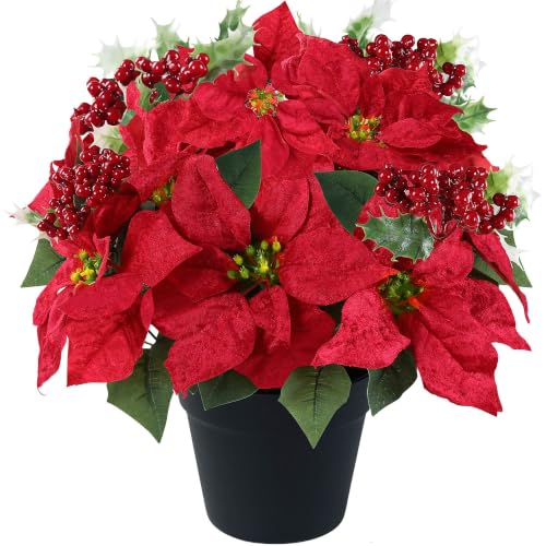 Sggvecsy Artificial Poinsettia Flowers in Pot with...
