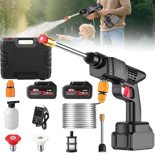 Cordless Pressure Washer, Portable Pressure Washer with 2Pcs Battery,21V High-Pressure Spray Water Gun,Electric Cordless Power Washer with Adjustable Noozle and 5M Hose,for Car Floor Garden Cleaning